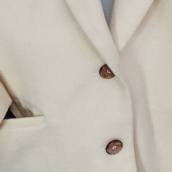 Vintage '80s Mervyns Partners Blazer Wool-Blend 3-Pockets Lined Cream Lady-(L) - Picture 4 of 13